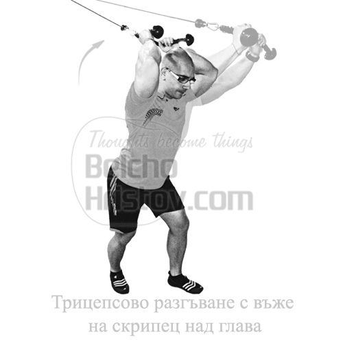 Трицепсово разгъване на скрипец през горна макара